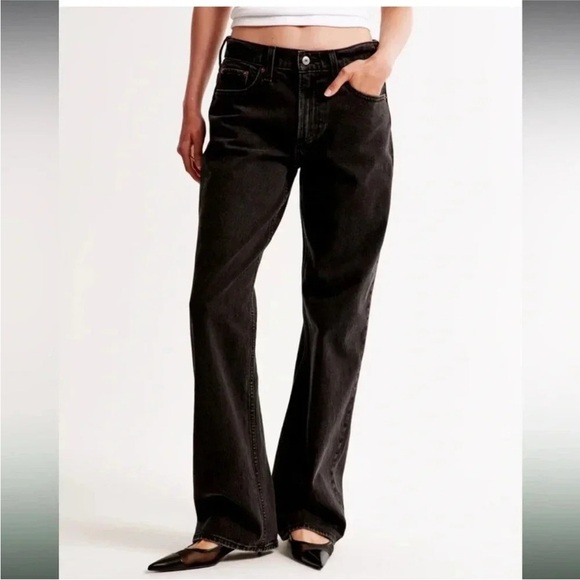 Abercrombie & Fitch The Baggy Low Rise Jeans Curve Love Black Size 33 / 16 Long - Picture 1 of 10